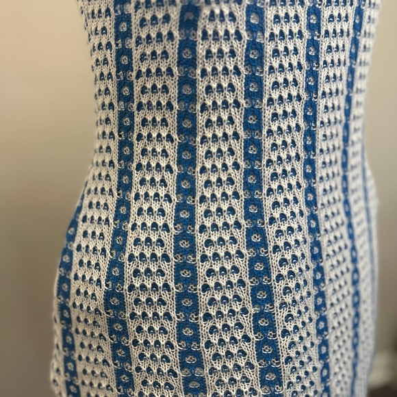 Blue and White crochet Patterned Swim Coverup - Picture 4 of 11